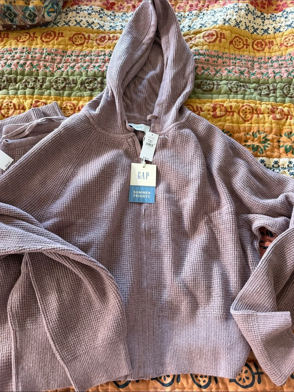GAP Mauve Waffle-Knit Zip Hoodie and Wide Leg Pants - Picture 1 of 4